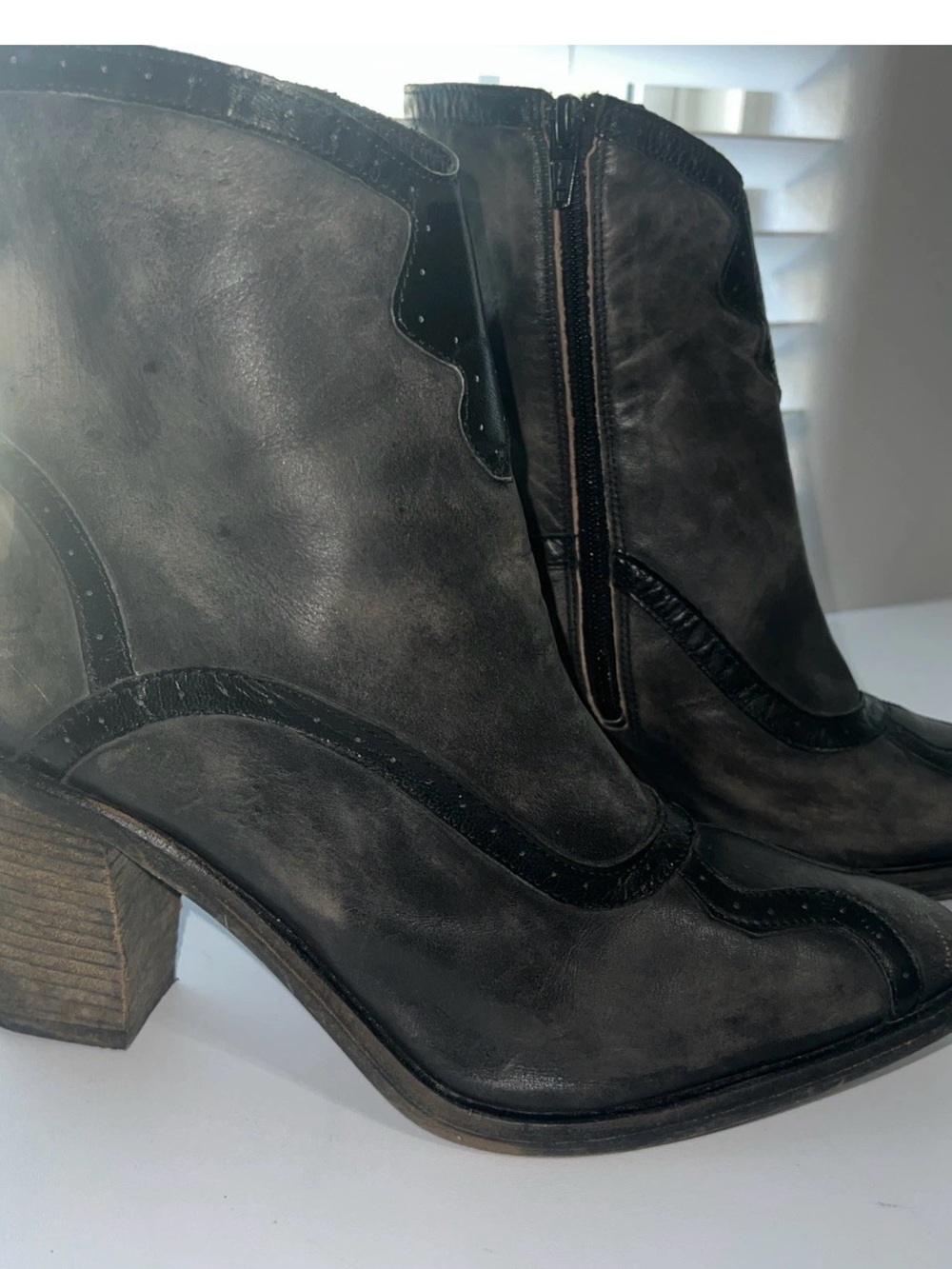 Free People Black Distressed Western Ankle Boots Size 8.5
